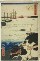 Het strand bij Takanawa (Takanawa kaigan), uit de serie "Zesendertig uitzichten van de oostelijke hoofdstad (Toto sanjurokkei)"