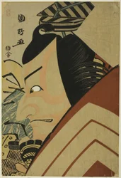 De acteur Ichikawa Ebizo als Usui Arataro Sadamitsu in de Shibaraku-scène van het stuk "Seiwa Nidai Oyose Genji," uitgevoerd in het Miyako Theater in de elfde maand, 1796