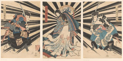 De acteurs Nakamura Utaemon IV, Onoe Kikugoro III en Ichikawa Ebizo V.