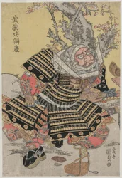 Musashibo Benkei Knielend bij een Pruimenboom