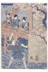 Bandō Hikosaburō IV als Ashikaga Yoshimasa en Ichikawa Kodanji IV als Asakura Tōgo uit het Kabuki-stuk, Higashiyama Sakura Sōshi