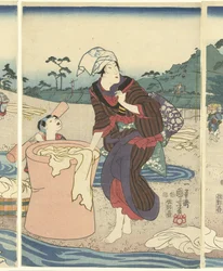De Chofu Tama rivier in de provincie Musashi