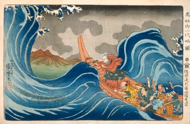 Nichiren kalmeert de storm, ca. 1830s