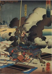 Blad uit een kleuren houtsnede drieluik, getiteld Shinshū Odai kassen no zu