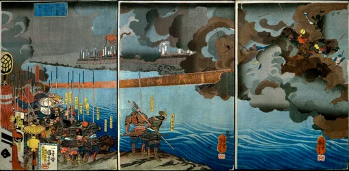 Takeda Shingen verplettert de troepen van Suwa Yorishige (Takeda Shingen Suwa Yorishige no jinchū o uchi-kuzusu zu), ca.1850-51