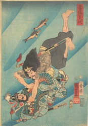 Tanmeijirō Genshōgo vechtend onder water