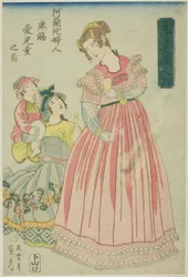 Nederlandse vrouw die een toast uitbrengt op haar kinderen (Oranda fujin kyosho aijido no zu), uit de serie "Buitenlanders naar het leven getekend (Ikiutsushi ikoku jinbutsu)"