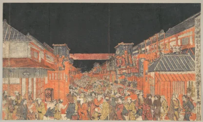Voorstelling van een Kaomise-theatervoorstelling in Sakaichō en Fukiyachō