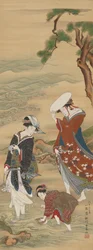 Twee vrouwen en een meisje aan de kust