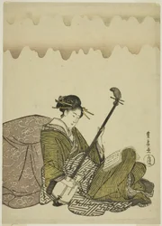 Vrouw die shamisen speelt, uit een ongetitelde serie van vrouwen in hun vrije tijd