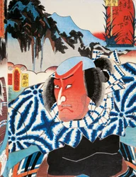 Portret van een Kabuki-theateracteur rood van woede, ukiyo-e kunstdruk door Utagawa Toyokuni, houtsnede, Japanse beschaving, Edo-periode