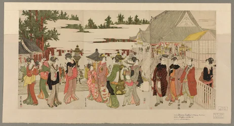 Nieuwjaarsbedevaart naar de Myohoji-tempel in Horinouchi (Horinouchi Myohoji eho mairi no zu)