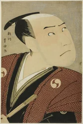 De acteur Sawamura Sojuro III als Oboshi Yuranosuke in het stuk "Edo no Hana Ako no Shiogama," uitgevoerd in het Kiri Theater in de vierde maand, 1796