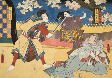 Scène uit Genji monogatari (Verhaal van Genji) door Murasaki Shibuku (geb. 978) ca. 1860