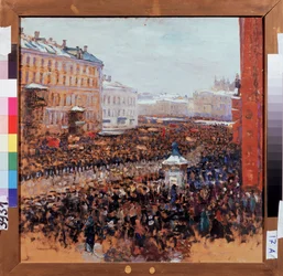 Revolutionaire demonstratie in Moskou in 1917.