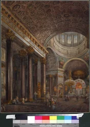 Interieur van de Kazankathedraal in Sint-Petersburg, door Vasily Semyonovich Sadovnikov (1800-1879). Aquarel op papier