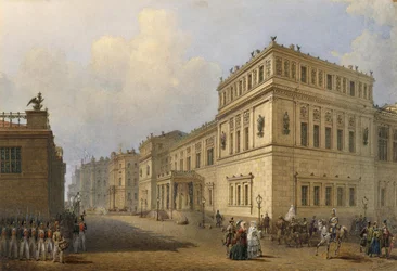 Uitzicht op de Nieuwe Hermitage door Millionnaya Straat, 1851