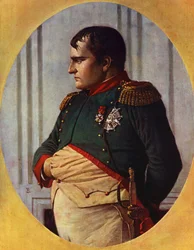 Napoleon Bonaparte in het Palais Pierre (kleurenlitho)