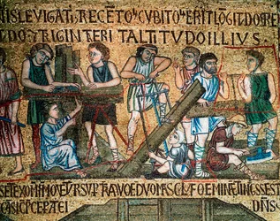 Byzantijnse architectuur: De bouw van de toren van Babel, mozaïek gemaakt door Venetiaanse kunstenaars, 13e eeuw, Basiliek van San Marco