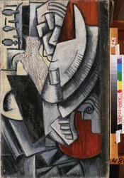 Portret van de kunstenaar Vladimir Tatlin (Tatline) (1885-1953) met een Bandura (Bandoura)