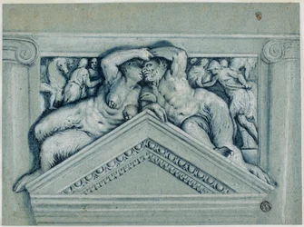 Boven de deur met satyr en satyresse