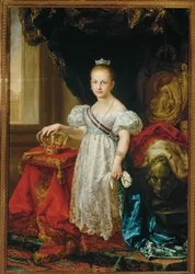 Koningin Isabel II op achtjarige leeftijd (schilderij op doek)