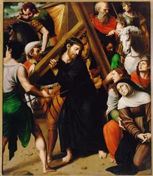 Christus draagt het kruis (schilderij op hout)
