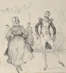 Een soldaat en een vrouw dansen