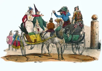 Les Mascarades du carnaval. In "Album Grotesque, Keuzes van Uitstekende Typen", illustraties door Victor Adam, Parijs, circa 1850