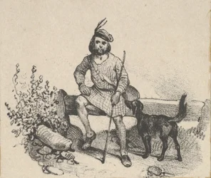 Man zittend met een hond, midden 19e eeuw