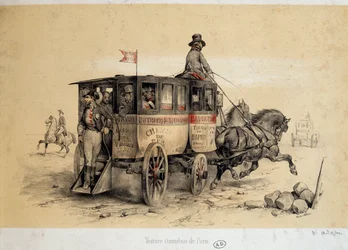 Parijse omnibuswagen - Lithografie door Adam, ca. 1840