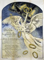 Allegorische figuur van Vrede - Gedicht Kerstmis voor de grote vrede die komt door André Fontaine, ill. door V. Prouvé