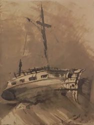 Een schip op woelige zee, 1864