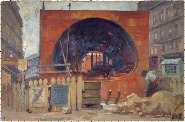 De werkzaamheden van de metro op het Saint-Michel plein in 1906