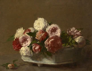 Rozen in een porseleinen planter, ca. 1875?-1900