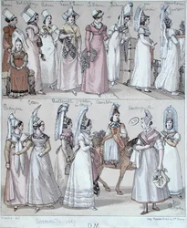 Traditionele kostuums van Normandië, ca. 1830