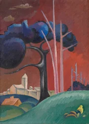 Landschap met fabriek bij meer, II