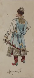 Kostuumontwerp voor de opera De Koopman Kalashnikov door A. Rubinstein, 1901