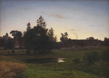 Na zonsondergang aan de rand van een dorp