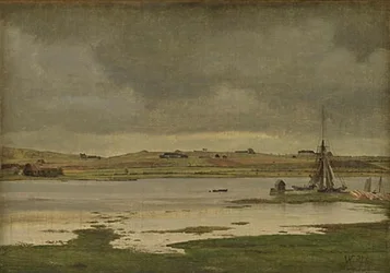 De Fjord bij Hadsund, Jutland. Bewolkt weer