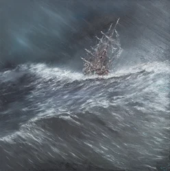Beagle in een storm bij Kaap Hoorn, 24 dec. 1832