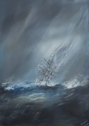HMS Beagle in Storm bij Kaap Hoorn 24 december 1832