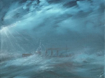 Amerikaanse torpedobootjager in een storm op zee 1917