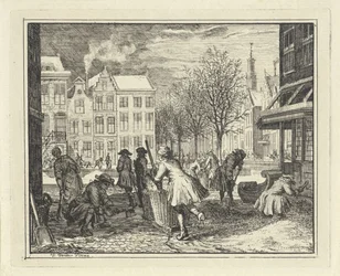 Heren werken in een straat