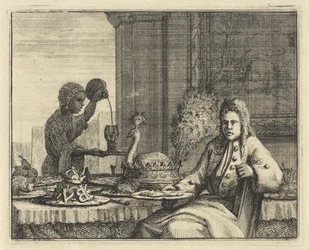 Man bij een gedekte tafel