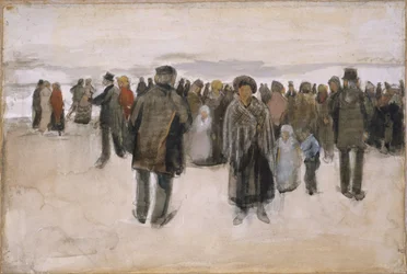 Het strand van Scheveningen / Mensen die over het strand wandelen
