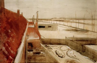 Uitzicht vanuit het atelier van de kunstenaar in Den Haag