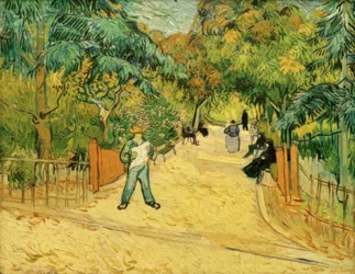 Ingang van het park in Arles met wandelaars
