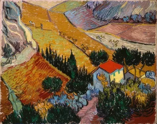 Landschap met huis en ploeger. 1889