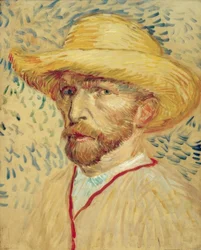 Zelfportret met strohoed en schildersjas